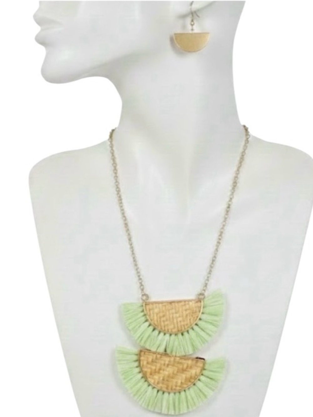 Viola Double Half Moon Raffia Necklace/Earring Set (NWT)